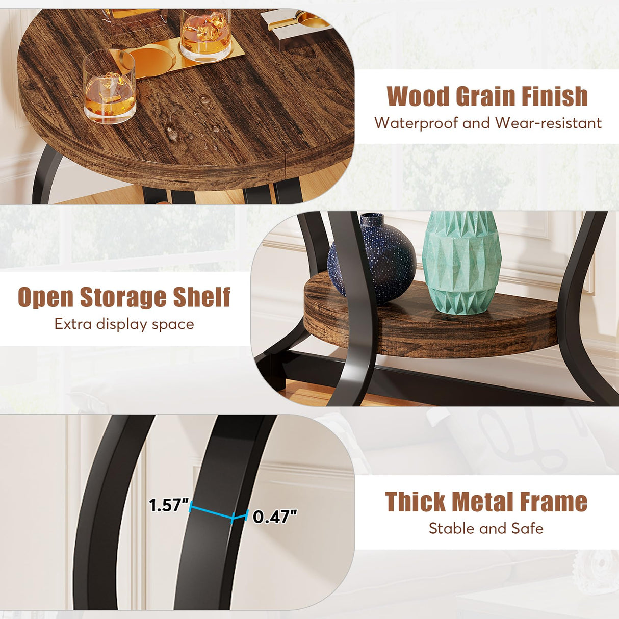 Tribesigns Half-Round End Table Set of 2, 2-Tier Wooden Half Moon Side Table Semi Circle Accent Table Bedside Table with Thicken Tabletop for Living Room, Bedroom(Rustic Brown) Tribesigns