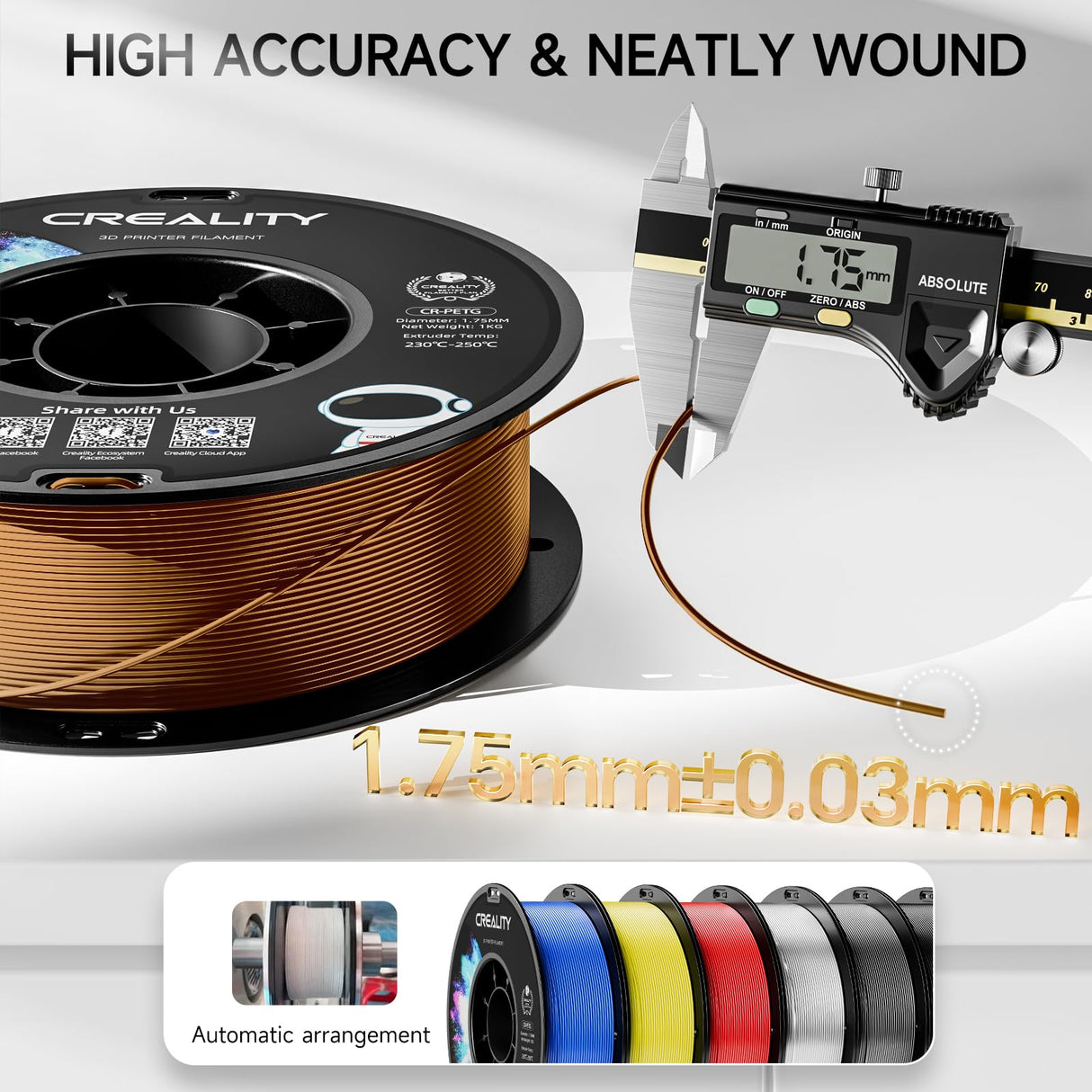 CREALITY PETG Filament 1.75mm 3D Printer Filament, 1kg (2.2lb) Neatly Wound Spool, Dimensional Accuracy ±0.03mm, Fit for Ender, Bambu Lab, Anycubic,ELEGOO FDM Printers, Brown Creality