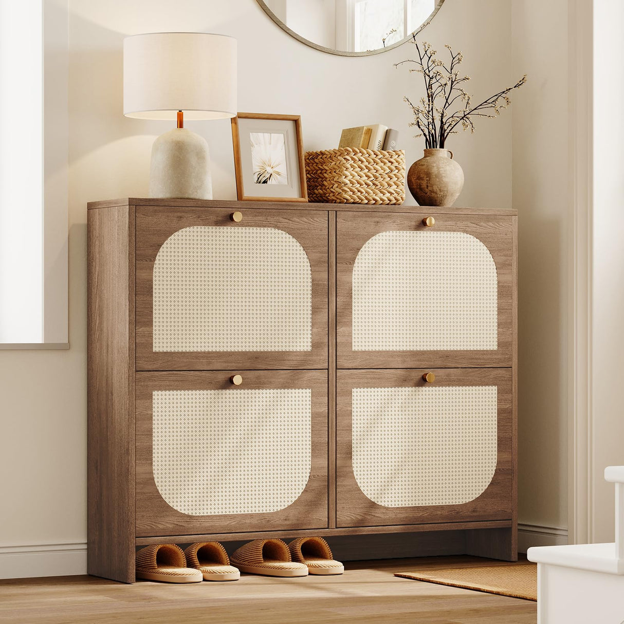 Nicetree Shoe Cabinet Storage for Entryway, Narrow Shoe Organizers with 4 Flip Drawers, Freestanding Large Shoe Rack with 3-Tier Adjustable Shelves for Hallway Nicetree