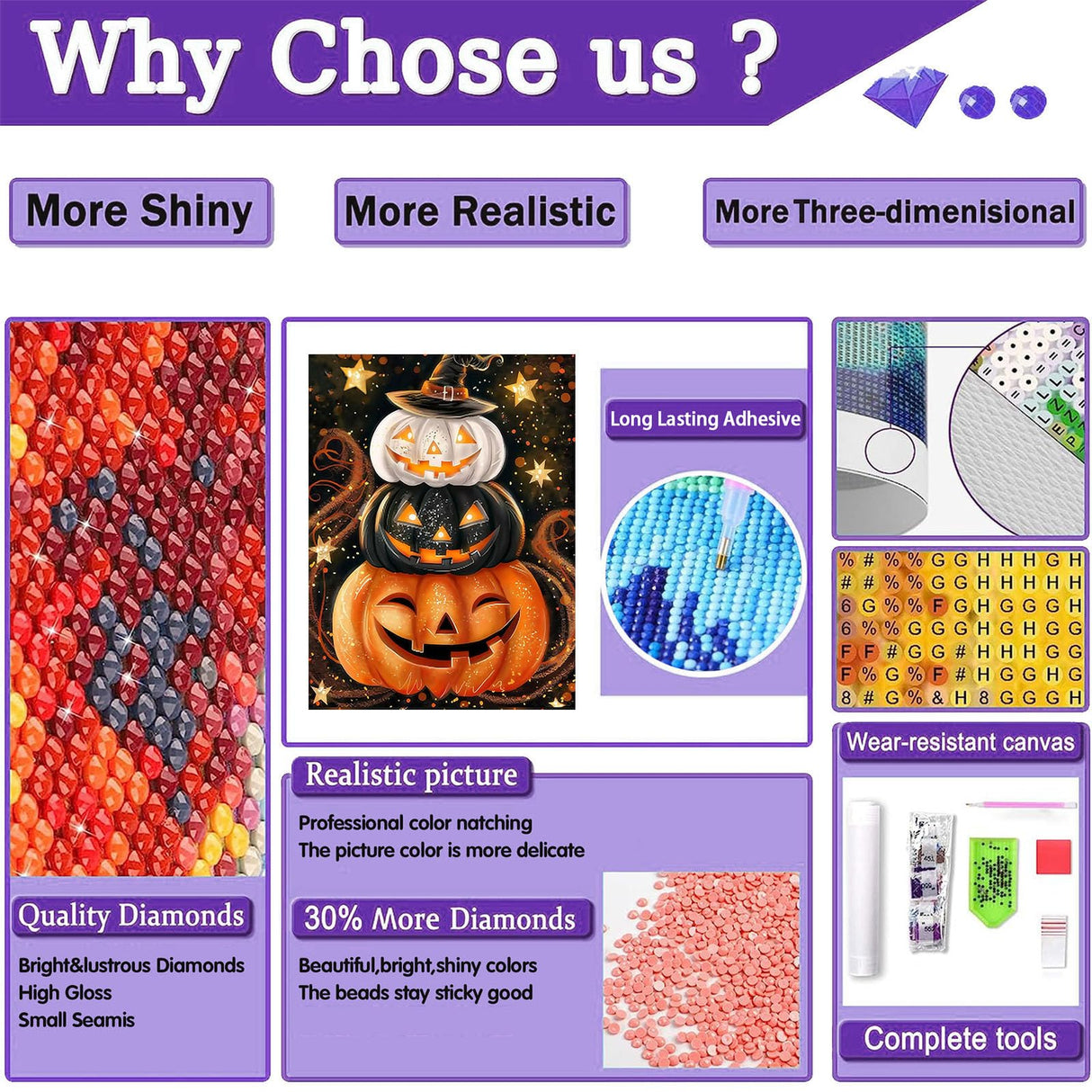 bleihum Pumpkin Diamond Art Kits for Adults- 5D Diamond Painting Kits for Adults, Halloween Gem Painting Kit for Home Wall Decor Gifts(12x16inch) bleihum