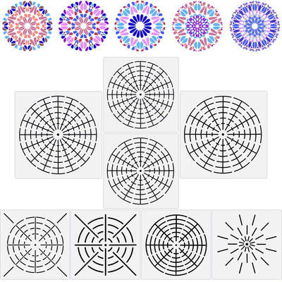 Outus 8 Pieces Mandala Dotting Stencils Reusable Mandala Stencil Template Set 8/12/16 Segment Painting Drawing Templates for Wood, Fabric, Glass, Metal, Walls DIY Painting Art Projects