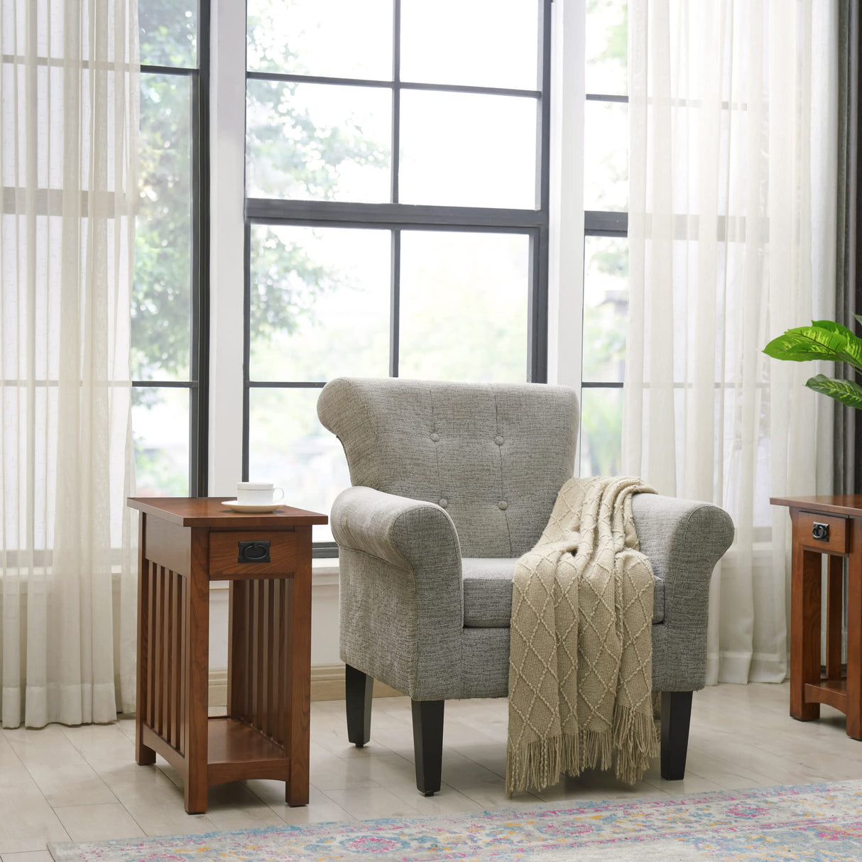 Leick Home 8202 Mission Impeccable End Drawer, Made with Solid Wood, Narrow Side Table for Living Room, Bedroom, 22.5 in x 12 in x 24 in, Medium Oak Leick Home