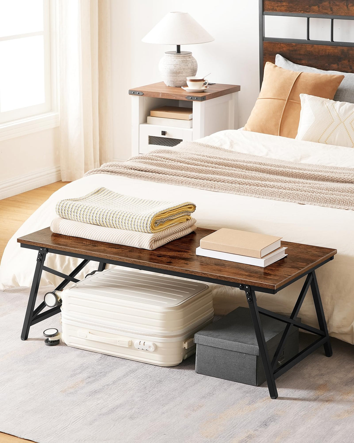 CHOEZON 41.3" Folding Coffee Table with Safety Buckles, Low Coffee Table, Portable Floor Table, for Sitting on The Floor, for Living Room, Bedroom, Balcony, Caravan, Rustic Brown and Black TKF01BF