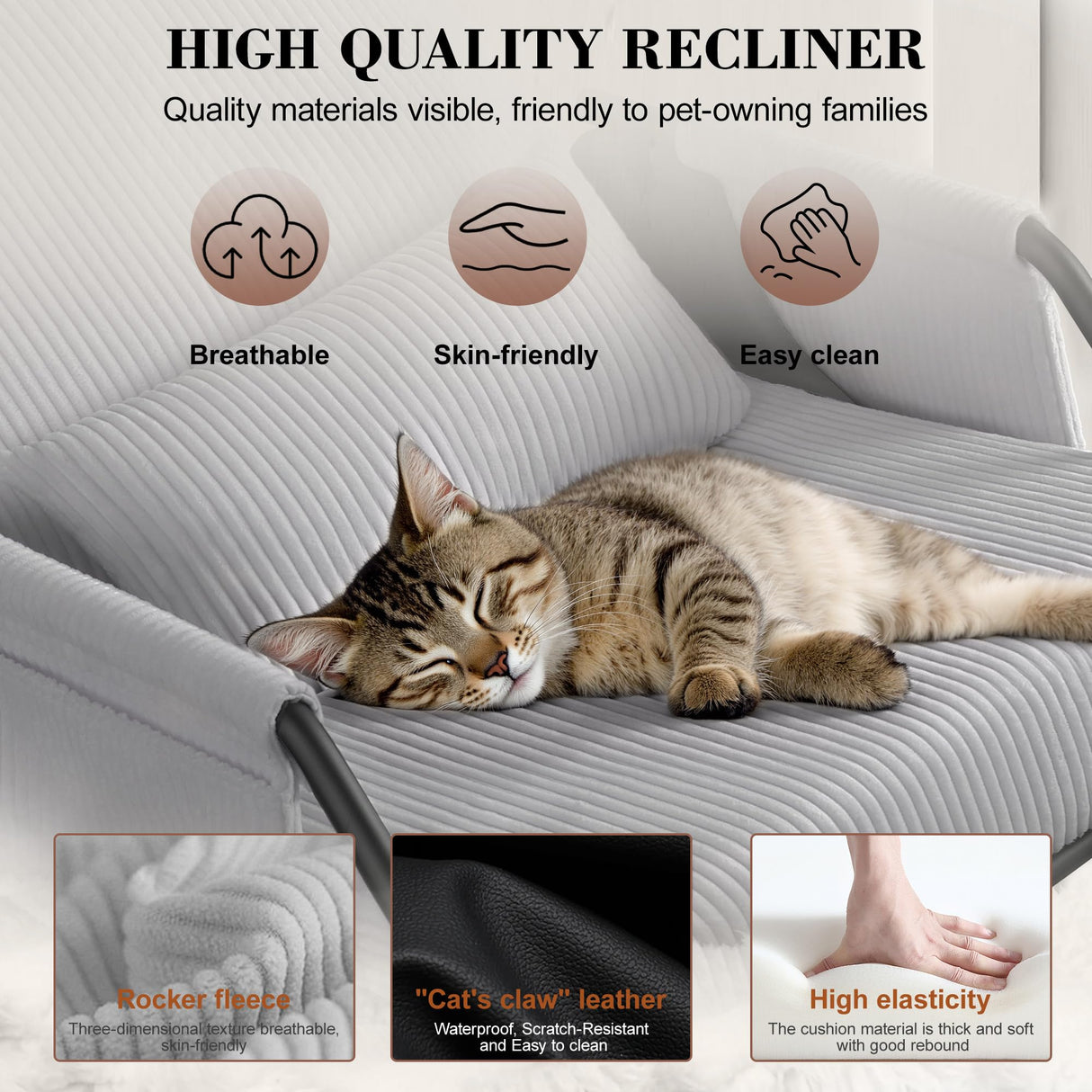 FelixKing Rocking Chair Nursery, Low-Seat Glider Chair, Upholstered Rocking Chair with Side Pocket and Foot Rest, Comfortable Modern Accent Armchair Recliner for Mom Nursery Living Room Bedroom Grey FelixKing