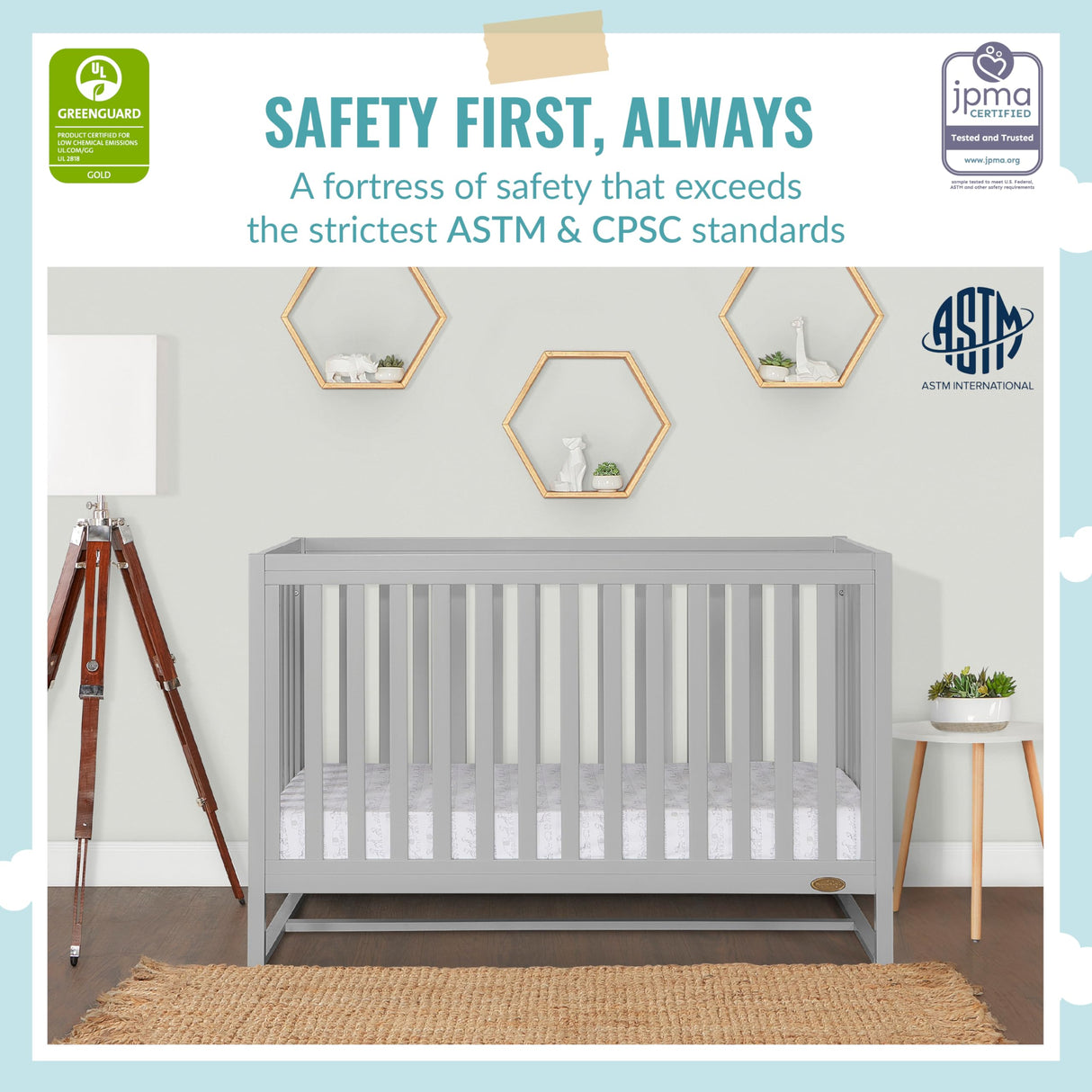 Dream On Me Arlo 5-in-1 Convertible Crib in Pebble Grey, JPMA Certified, 3 Mattress Height Settings, Non-Toxic Finish, Made of Sustainable and Sturdy Pinewood Dream On Me