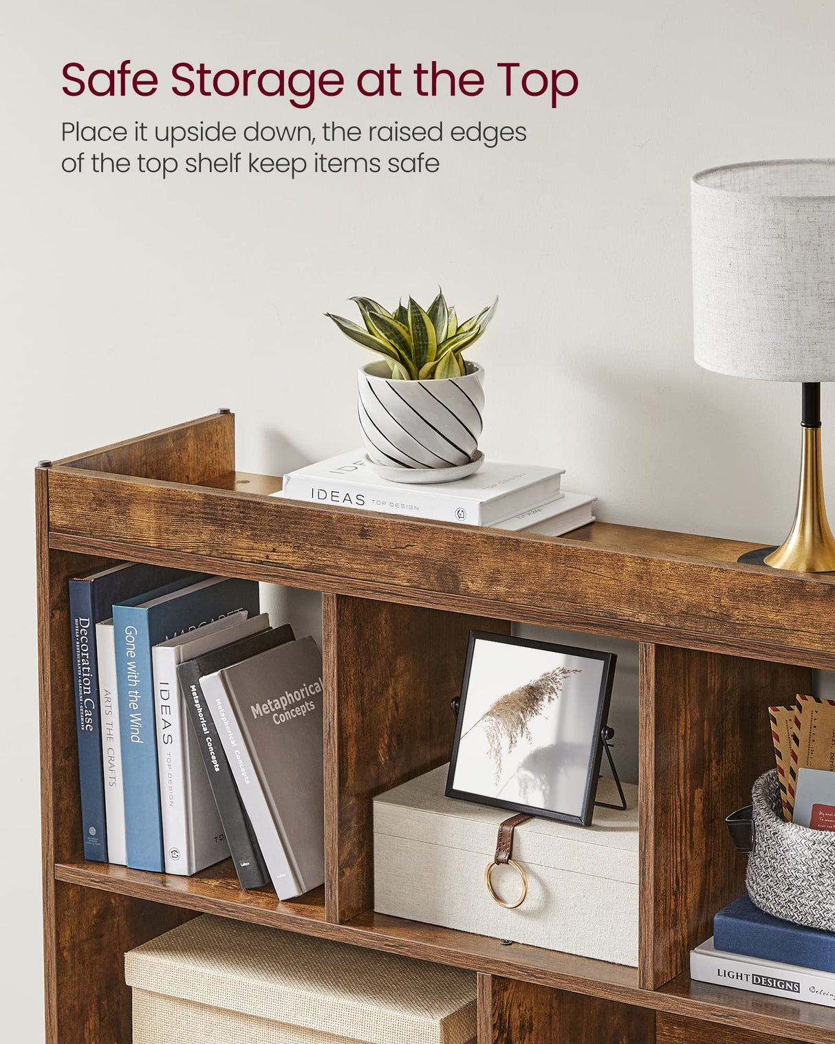 VASAGLE Bookcase, Bookshelf, Freestanding Storage Unit, 8 Open Compartments, Used Horizontally, Vertically, Upside Down, 11 x 35.4 x 39.4 Inches, for Living Room, Study, Office, Rustic Brown ULBC55BX VASAGLE