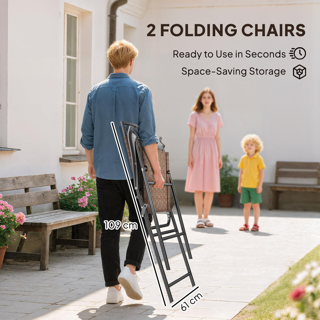 Outsunny 4 Piece Outdoor Bar Set with Umbrella, Patio Dining Set with 2 Folding Chairs, Wave Textured Tempered Glass Table for Backyard, Garden, Deck, Poolside, Brown Outsunny