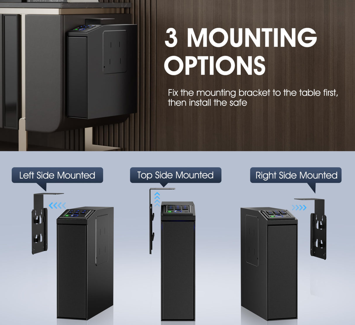 Gun safe, Biometric Slider safe for handgun, 4 Ways Unlock with Fingerprint, Key Access, PIN Code, Mounted Nightstand Pistol Safe and Gun Lock Box for Car, Truck, Desk, Bedside, Wall ORARAER