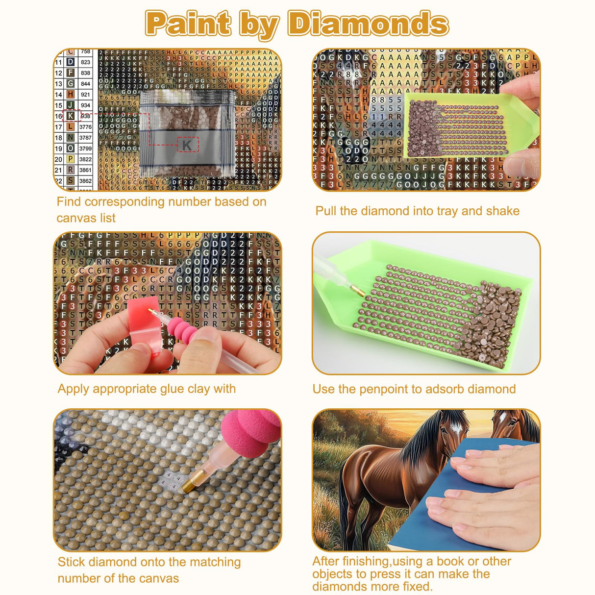 CEOVR Horse Diamond Art Kits for Adults, 5D DIY Full Drill Diamond Painting Dots Gem Art, Adult Crafts Kits Arts and Crafts, Wall Decor for Home Office, 12x12inch CEOVR