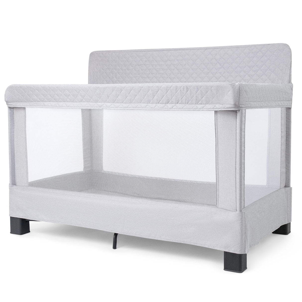 Baby Delight Horizon Full Size Crib, Breathable Mesh Walls, Tool-Free Assembly Baby Bed, Luxe Quilted Easy to Clean Fabric, Grey Baby Delight