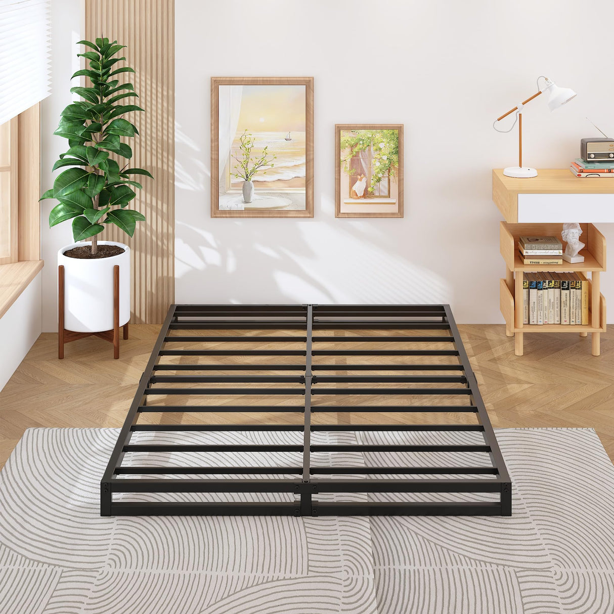 Lutown-Teen 4 Inch Full Size Bed Frame No Box Spring Needed, Heavy Duty Metal Platform Beds with Sturdy Steal Slats for Mattress Foundation, Easy Assembly, Noise Free, Black Lutown-Teen