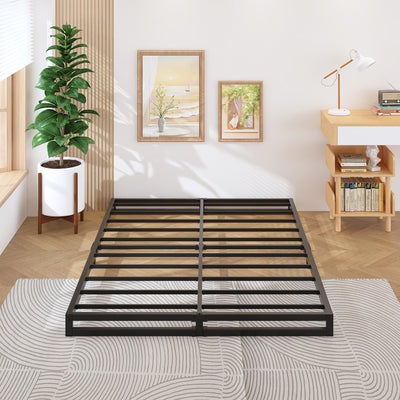 Lutown-Teen 4 Inch Full Size Bed Frame No Box Spring Needed, Heavy Duty Metal Platform Beds with Sturdy Steal Slats for Mattress Foundation, Easy Assembly, Noise Free, Black