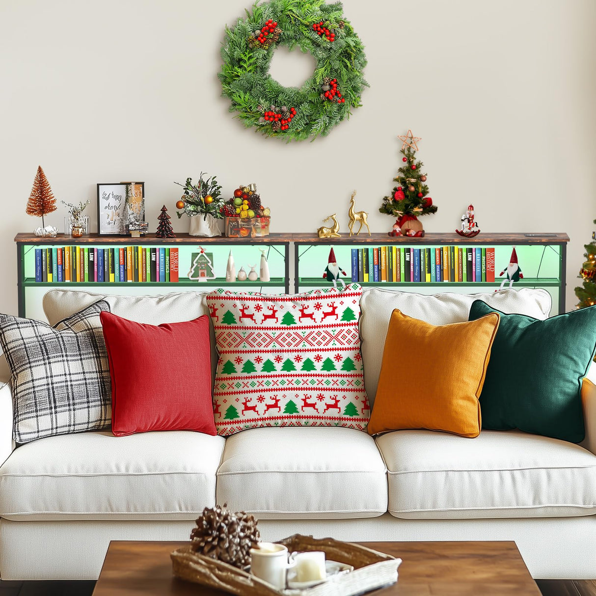 Tatub 78.8" Behind Couch Table with 2 Power Outlets&Led Light, Narrow Console Table Rustic Sofa Table, Industrial 2Tier Skinny Entryway Table with Metal Frame for Living Room - 2 Packs Tatub