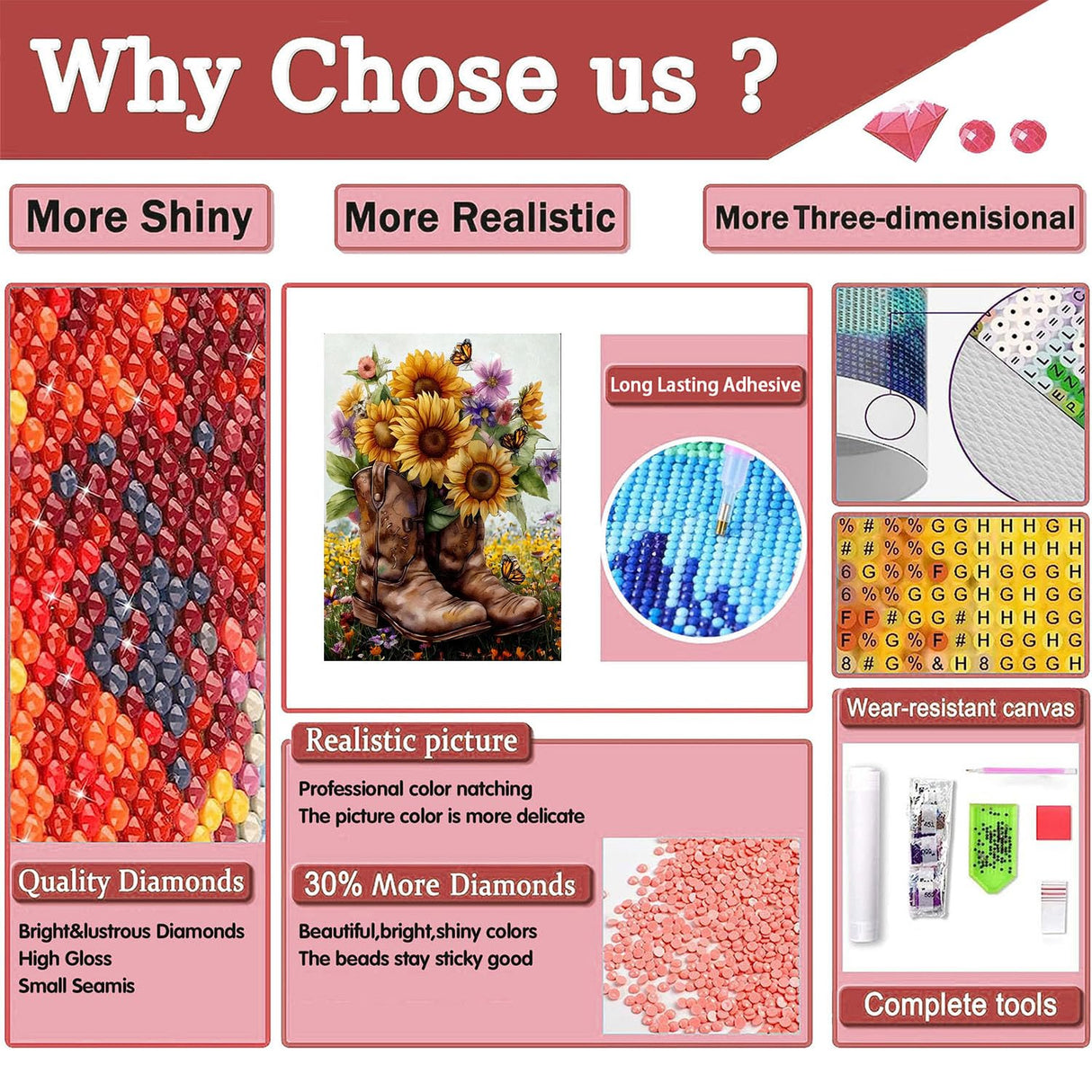 bleihum Boot Diamond Painting Kits for Adults- 5D Sunflower Diamond Art Kits for Adult, DIY Full Drill Diamond Gem Art for Home Wall Decor(12x16inch) bleihum