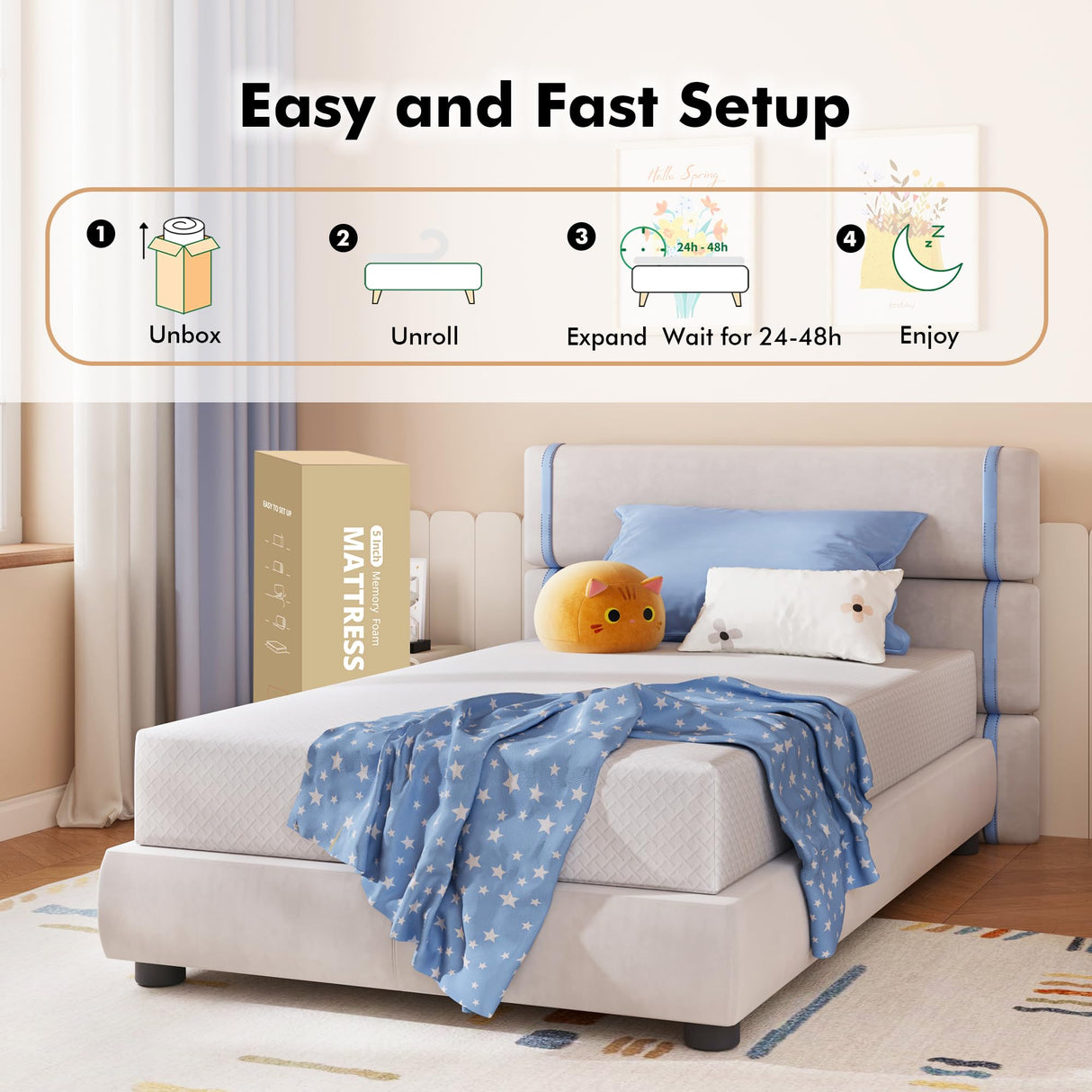 SynthoSpace Full Size Mattress 8 Inch Green Tea Memory Foam Mattress for Cool Sleep & Pressure Relief, CertiPUR-US Certified Medium Mattresses in a Box, 54"×75"×8" SynthoSpace