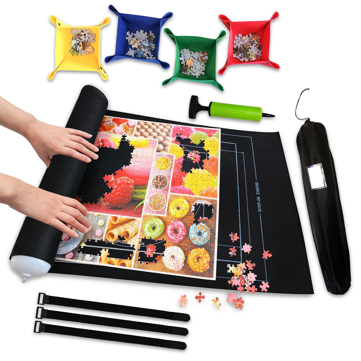 Jigsaw Puzzle Mat Roll Up Fits 500 1000 1500 Pieces Felt mat Puzzle Mats Stow and Go Puzzle Saver, Puzzle Board Storage Puzzle Roll up Mat Puzzle Keeper Holder Organizer (Black) Gourbette