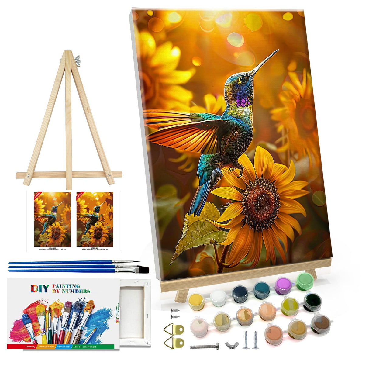 ATDMS Bird Paint by Numbers Kit for Adults with Frame Landscape Paint by Number with Easel DIY Flower Adult Paint by Number Kits Sunflower Paint by Numbers Kit on Canvas for Home Wall Decor 8x12 Inch ATDMS