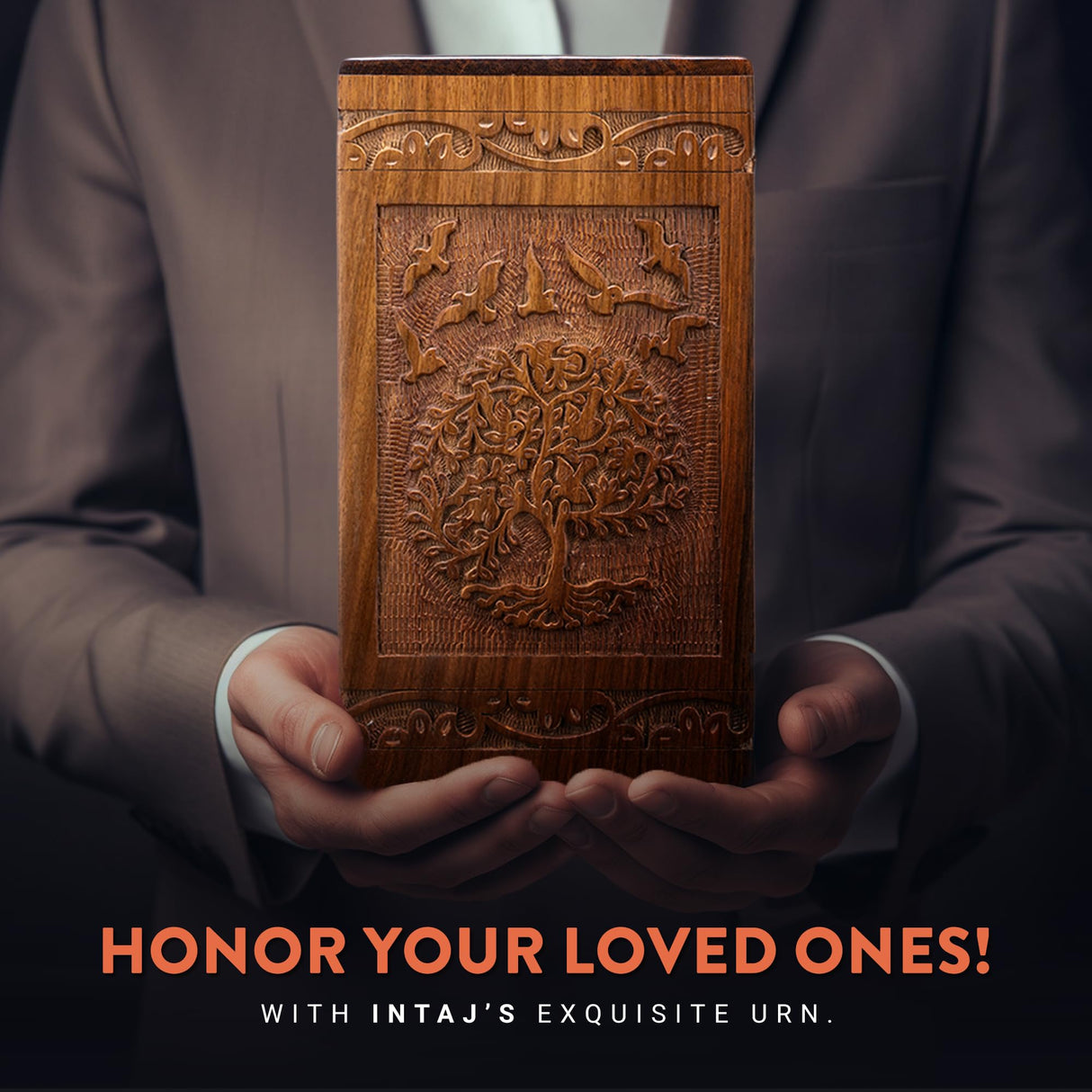 INTAJ Cremation Urns for Human Ashes Companion Male Female Wooden Tree of Life Urns Box and Casket for Ashes Men Women Child Pets Cat Dog Urn Burial Funeral Memorial Urns for Ashes Hold 180 Cubic Inch INTAJ
