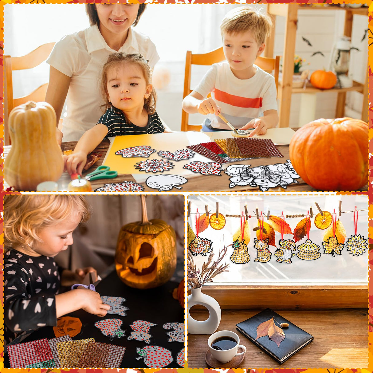 Gersoniel 36 Sets Fall Thanksgiving Window Art Suncatcher Kits Fall Gem Art Kit Diamond Painting Crafts Autumn Gemstone Sun Catcher Gem Craft for Autumn Thanksgiving Harvest Party Favors Gift Gersoniel