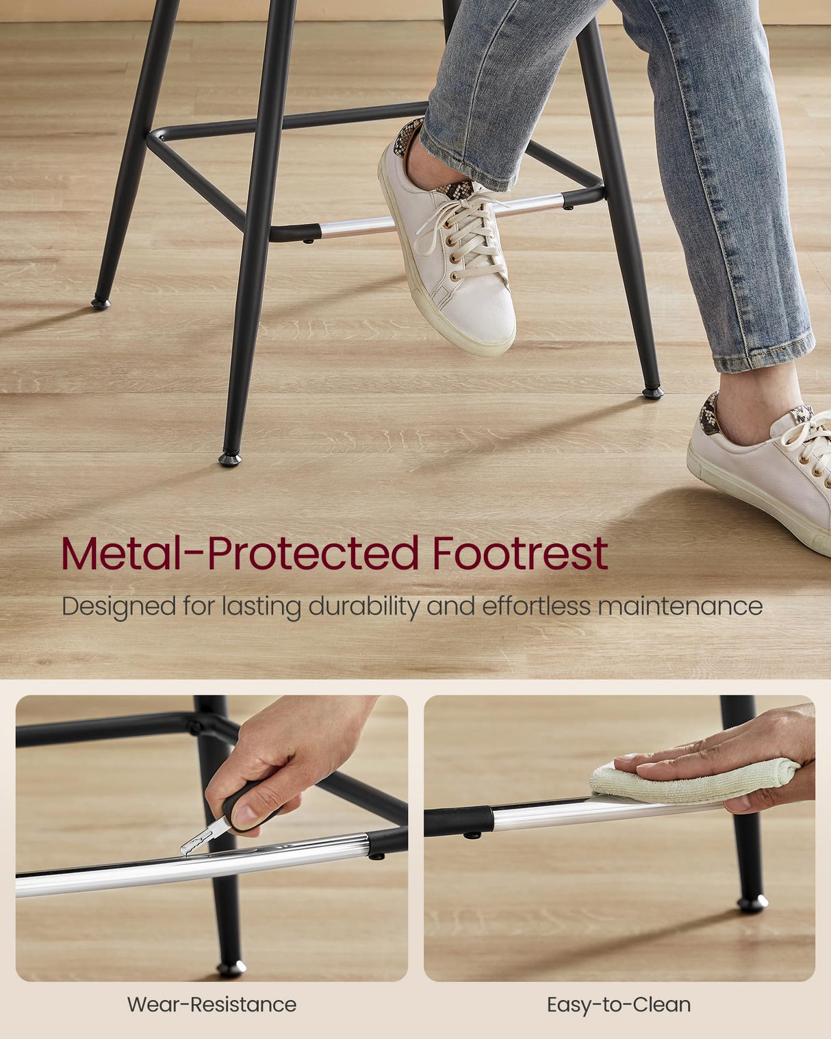 VASAGLE Bar Stools Set of 2, Bar Height Bar Stools with Back, Ergonomic Backrest, Synthetic Leather, Metal Legs, 28.7-Inch Tall Stools for Kitchen Island Home Bar, Caramel Brown ULBC888K01 VASAGLE