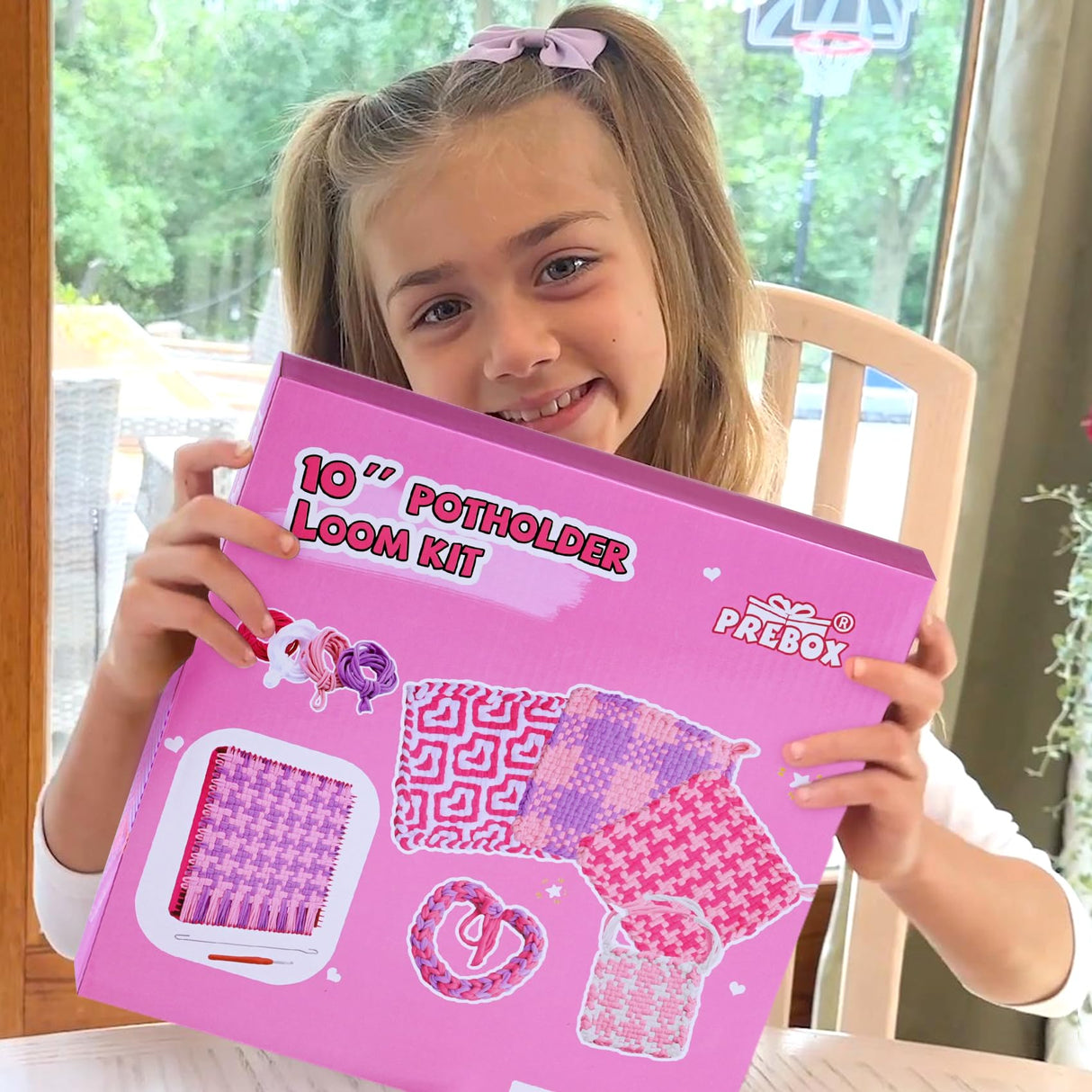 Pro 10 Inch Potholder Loom Kit for Kids & Beginners, Large Weaving Loom Crafts for Girls Age 6-12 Year Old & Adults, Gift Ideas for Birthday & Christmas, 112 Delicate Loops to Make 2 Pot Holders PREBOX