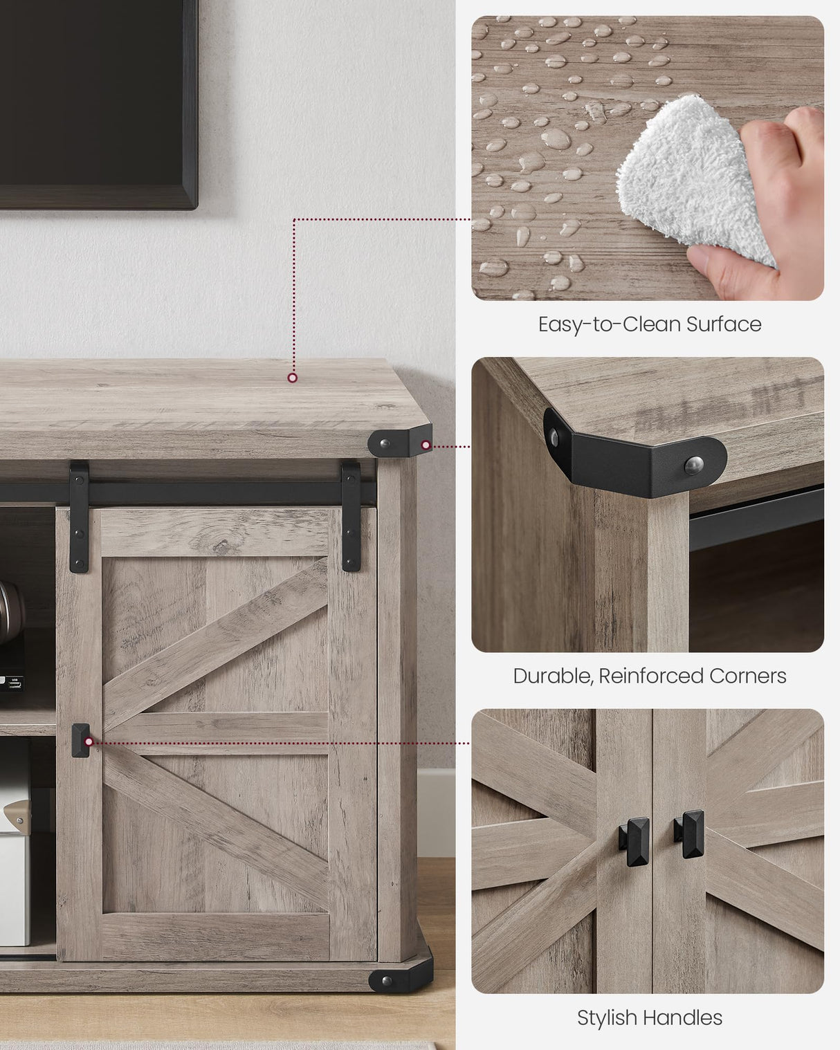 VASAGLE TV Stand for TVs up to 65 Inches, Farmhouse Entertainment Center with Sliding Barn Doors, TV Console Table for Living Room, Heather Greige ULTV324K02 VASAGLE