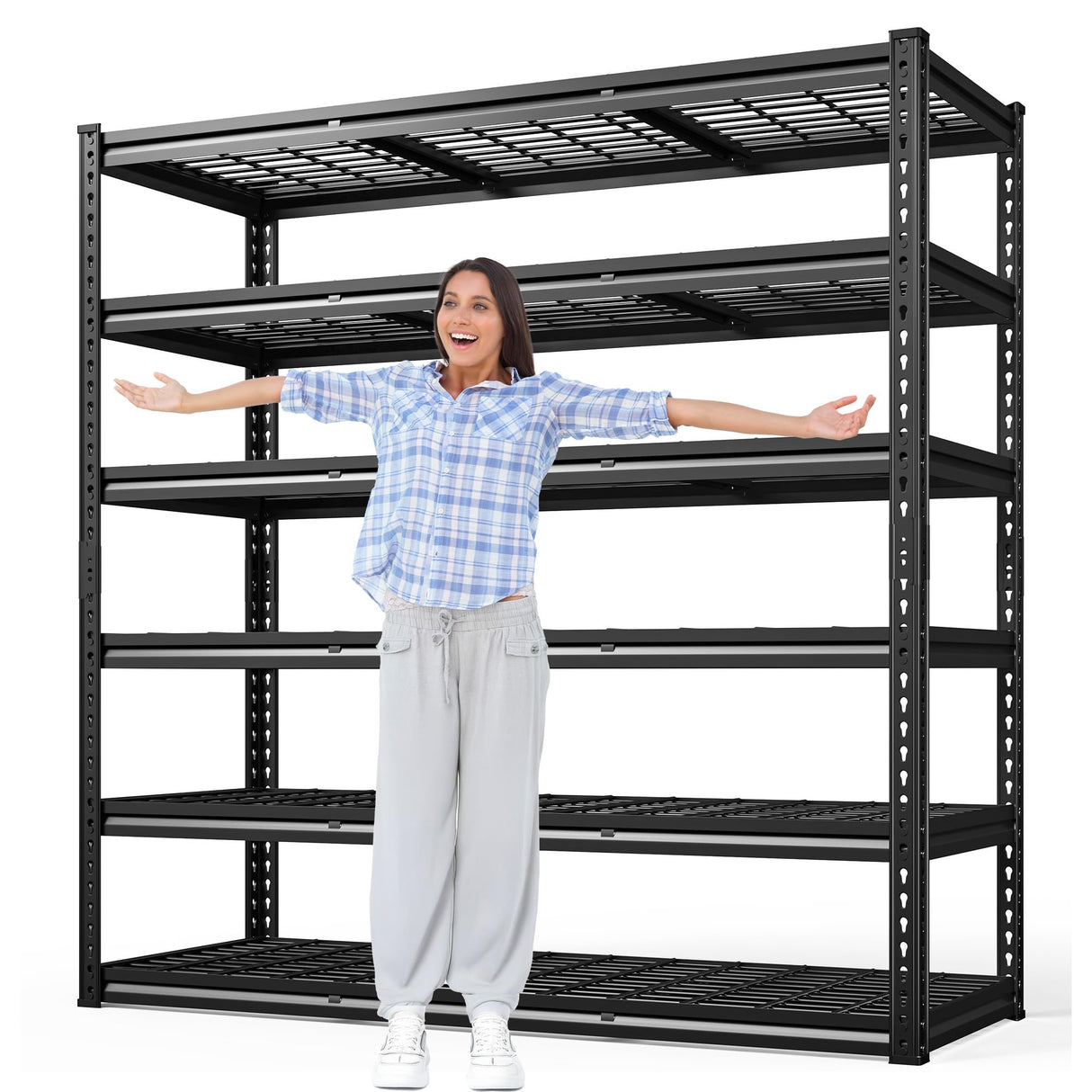 REIBII 48" W Garage Shelving 3600LBS Heavy Duty Storage Shelves, Adjustable 6 Tier Metal Shelves for Storage Rack Industrial Shelving, Garage Storage Shelf Unit, 48" W x 24" D x 78" H REIBII