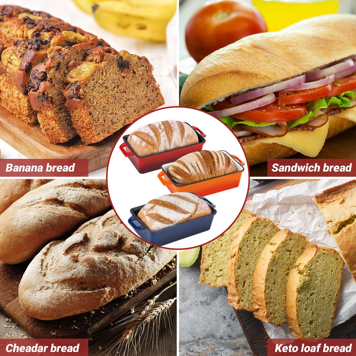 Northriver Casting 2 in 1 Enameled Cast Iron Bread Pan with Lid, Perfect Bread Oven, Loaf Pans for Baking Homemade Sourdough Bread 9x5, 2 Piece set, Navy Blue Northriver Casting