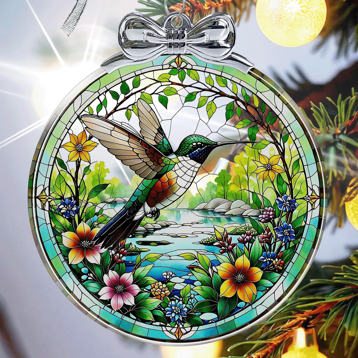 Hummingbird Stained Glass Ornament - Hanging Ornaments for Christmas Tree, Christmas Ornaments Xmas Decorations, Holiday Keepsake Present Exchange Ideas Aestas