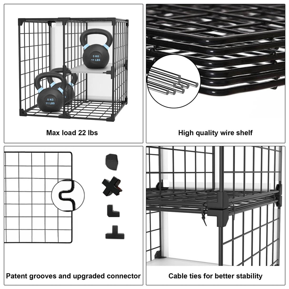 AWTATOS Wire Grid 8 Cube Closet Organizer - Stackable Storage Shelf, Metal Shelving Unit for Bedroom, Black AWTATOS