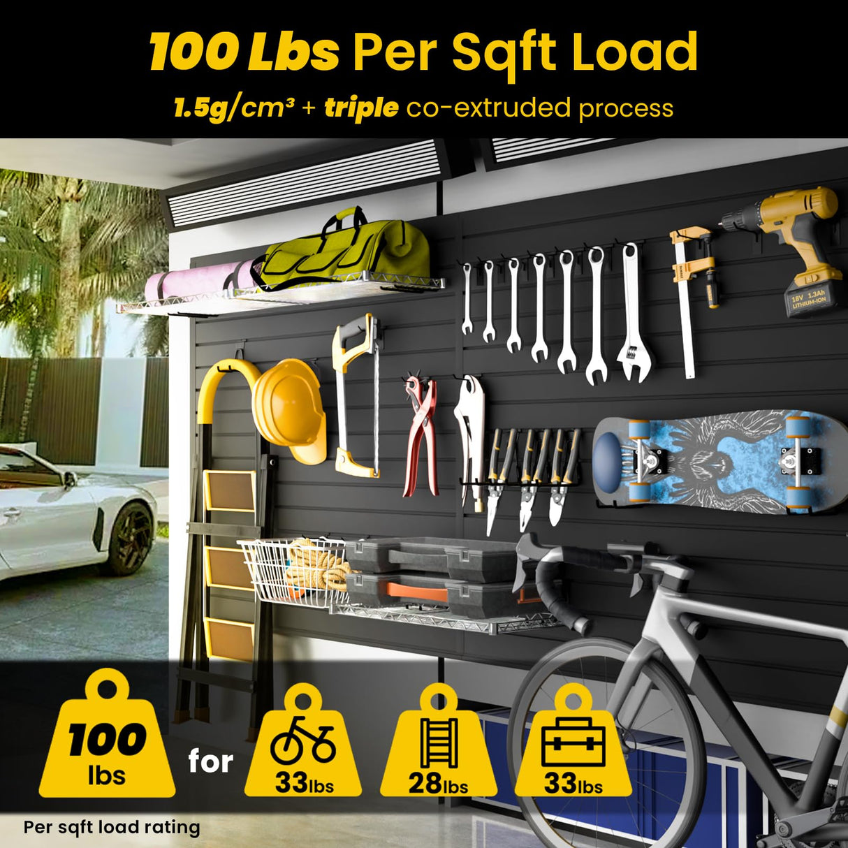 AQOVOR Slat Wall Paneling 4x8 FT, PVC Slat Wall Panels Heavy-Duty Garage Organization System with Hooks & Accessories, Slatwall Pegboard Suitable for Home、Garage、Shop Display & Organization (Black) AQOVOR