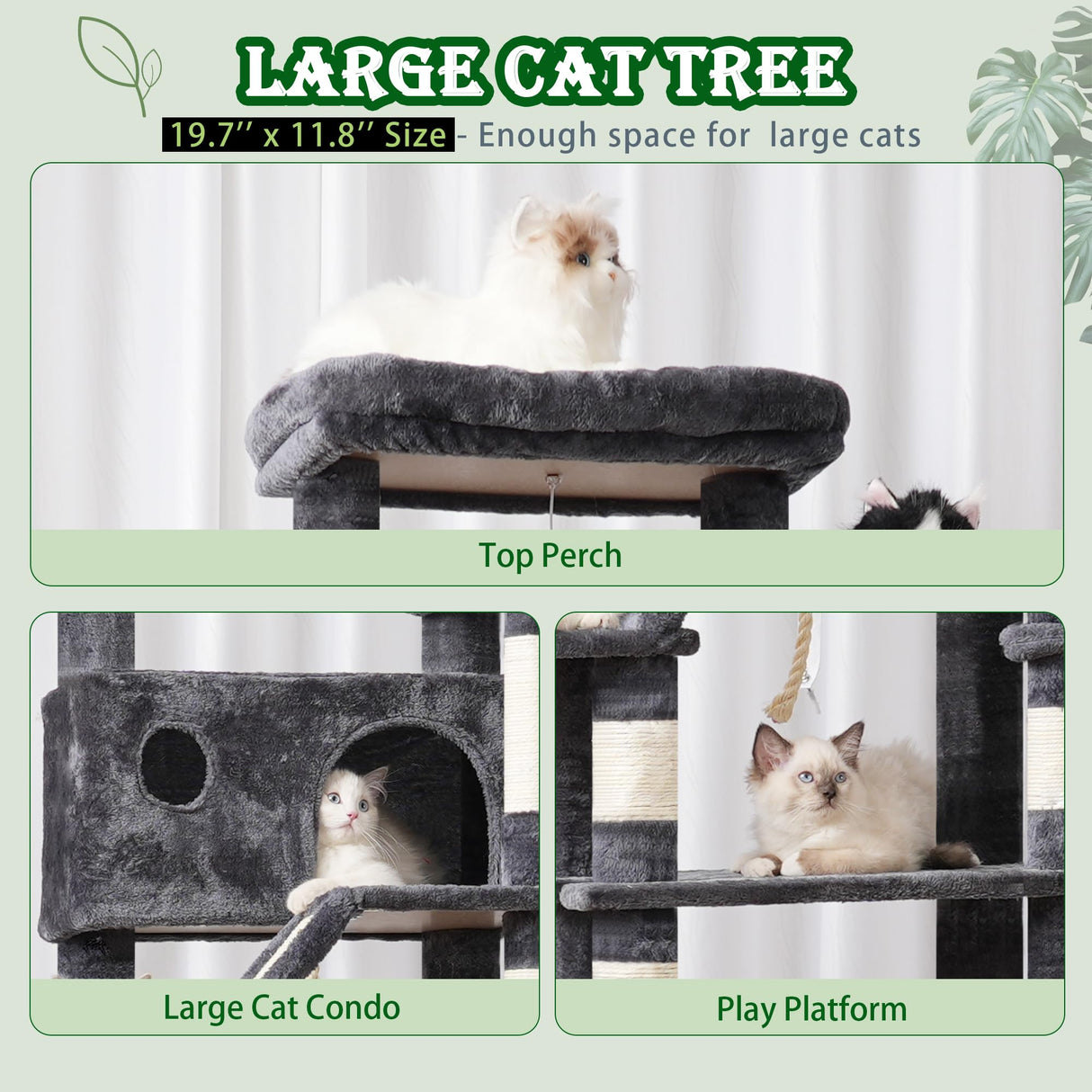 Gitelsnour Cat Tree for Large Cats, 78.7"(200cm) Tall Cat Tower for Indoor Cats Multiple Cats with Large Top Perch, Cat Condo, Cat Hammcok, Cat Scratching Post, Dark Gray GCT031G Gitelsnour