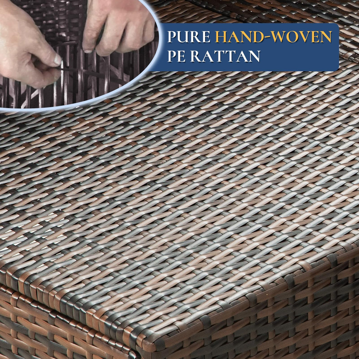 FHFO 7 Piece Outdoor Wicker Patio Furniture Set, Rattan Sectional Sofa Couch, Patio Conversation Set with Cushion & Coffee Table, for Backyard Poolside Porch Garden, Brown-Beige FHFO