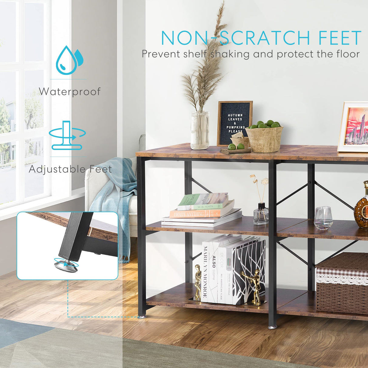 VIVOHOME 55 Inch Entryway Console Table, Narrow Industrial Sofa Table Behind Couch with 3-Tier Storage Shelves, Metal Frame, Easy Assembly, for Hallway, Living Room VIVOHOME