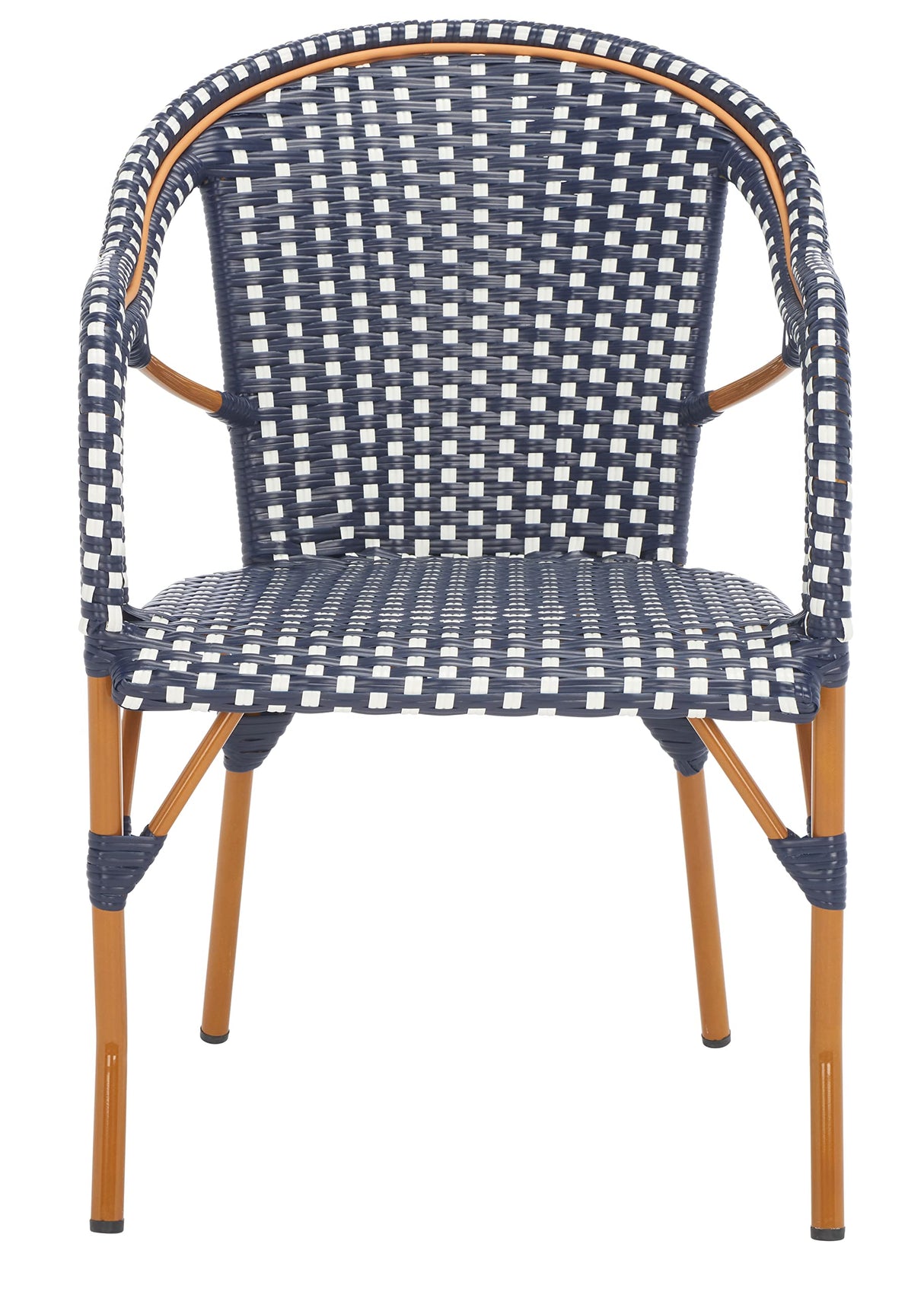 SAFAVIEH Outdoor Collection California Navy/White 18-inch Bistro Arm Chair Set of 2 (Fully Assembled) SAFAVIEH