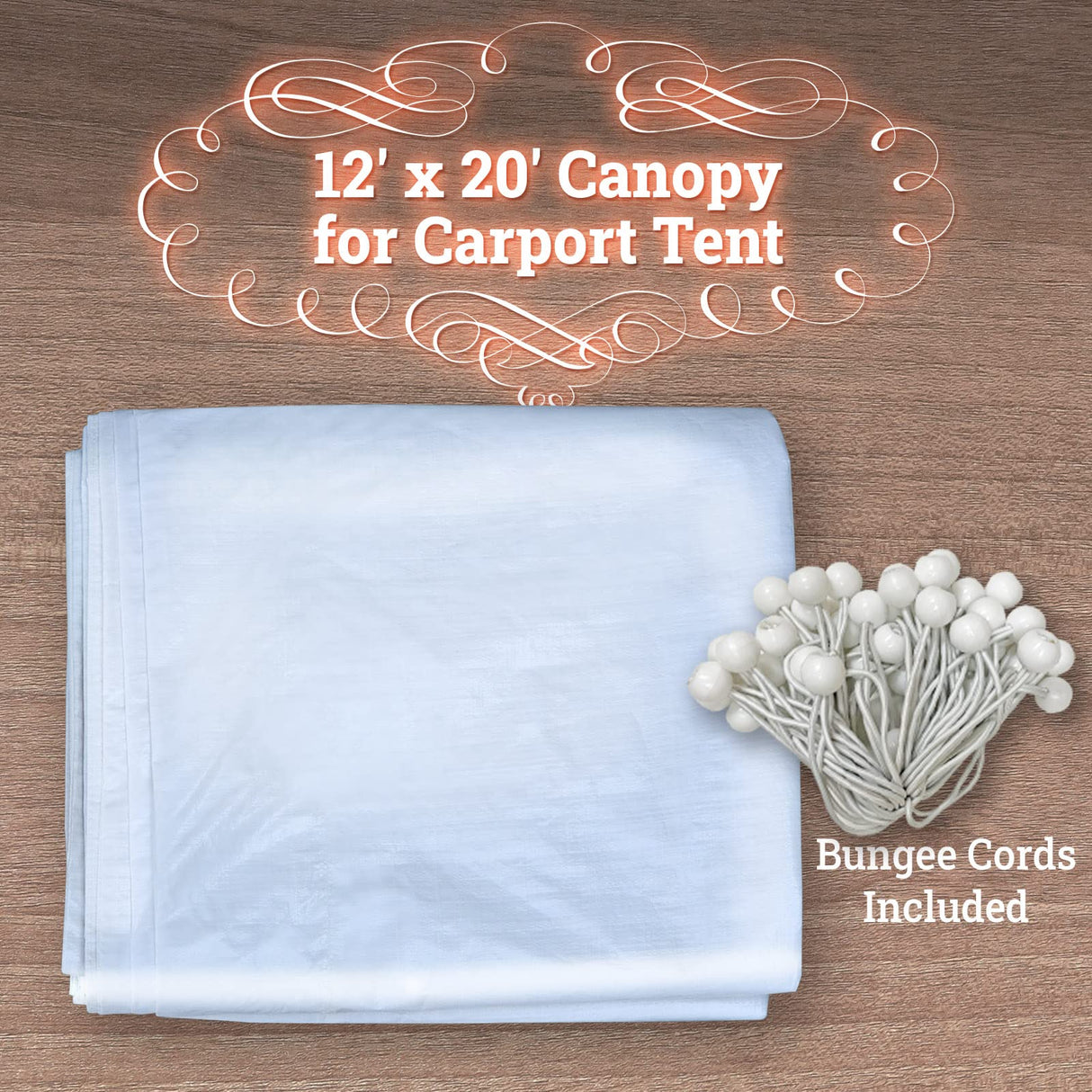 BenefitUSA Muli-ti Size Carport Replacement Canopy Garage Top Tarp Shelter Cover w Ball Bungee Cords, Canopy Onl with Edge (12'x20') BenefitUSA