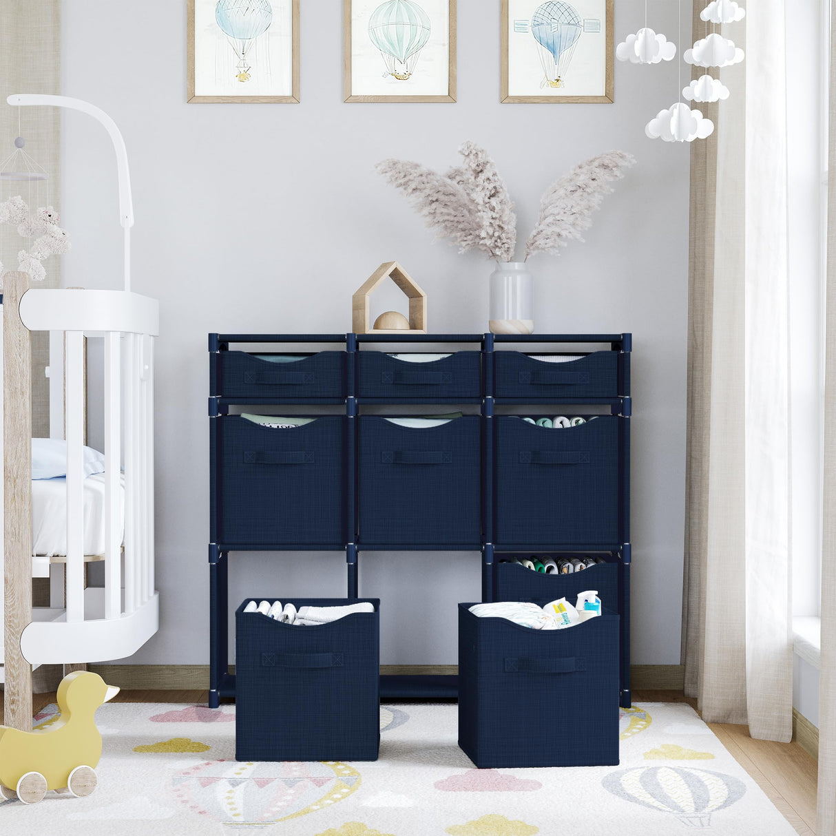 9 Cube Distressed Organizer with Drawers - Easy Assemble - Baby, Kids Dorm Room Organizer (Navy) NEATERIZE