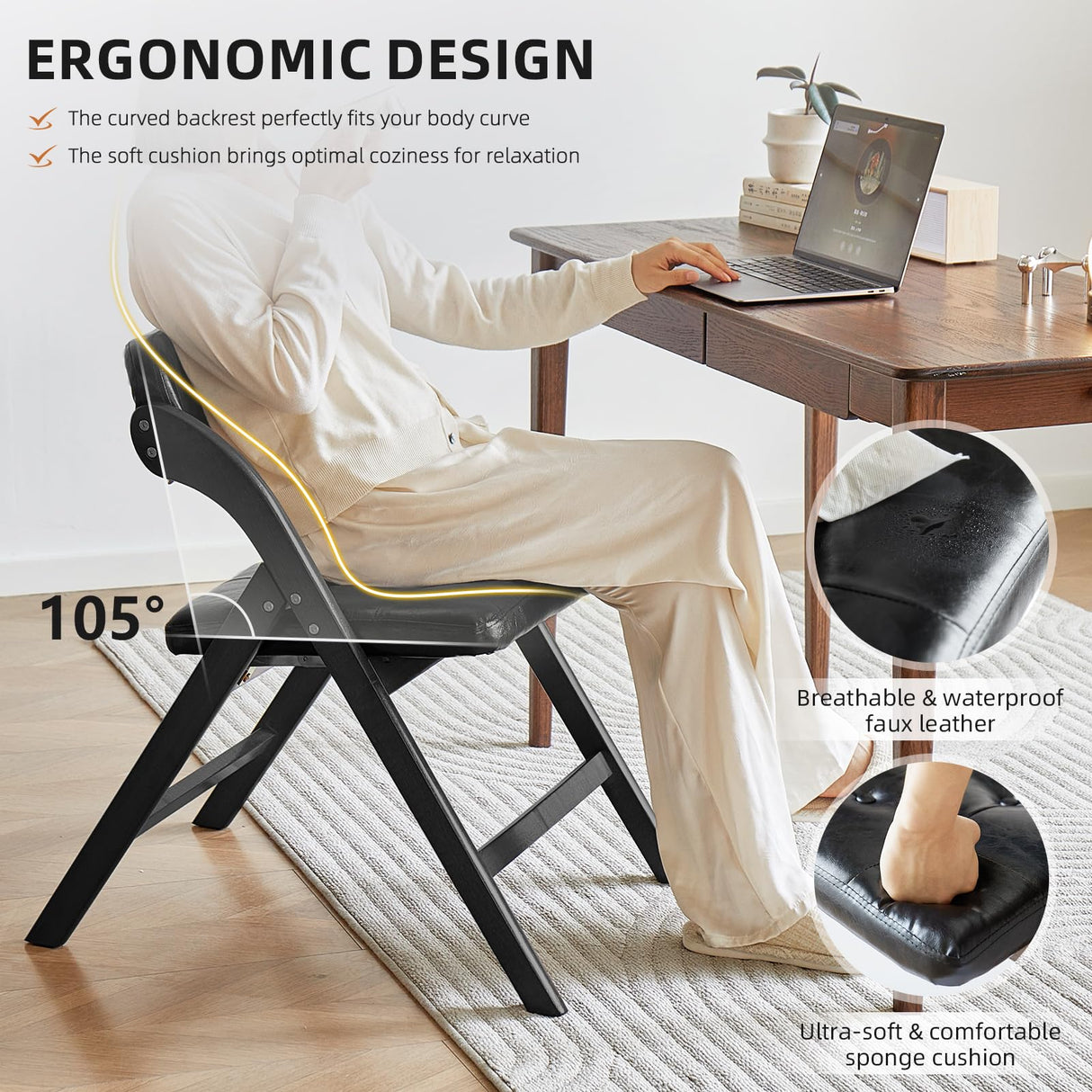 Asnefeli Wood Folding Chairs Set of 2, Stackable Wooden Foldable Chair with Padded Seats, Folding Extra Chair with Cushion for Guests Kitchen Office Wedding Party Picnic Chair (Walnut Green) Asnefeli