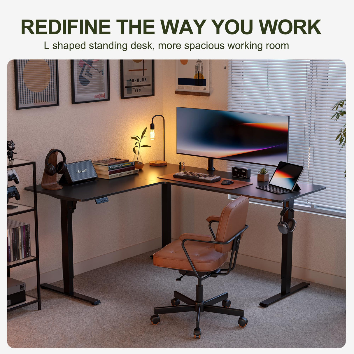 BANTI 63" L Shaped Standing Desk, Adjustable Corner Standing Desk L Shape, L-Shaped Adjustable Desk with Splice Board, L Shape Standing Desk, Black BANTI