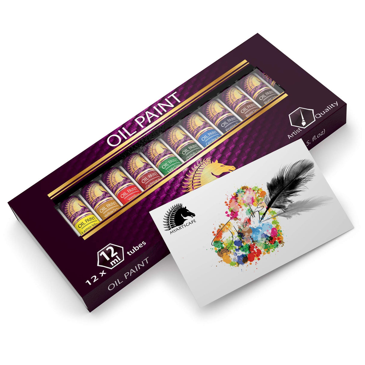 MyArtscape Oil Paint Set - 12 x 12ml Tubes - Lightfast - Heavy Body - Oil-based Vibrant Colors - High Pigment Load - Non-fading - Artist Quality Painting Supplies - Professional Craft Paints MyArtscape