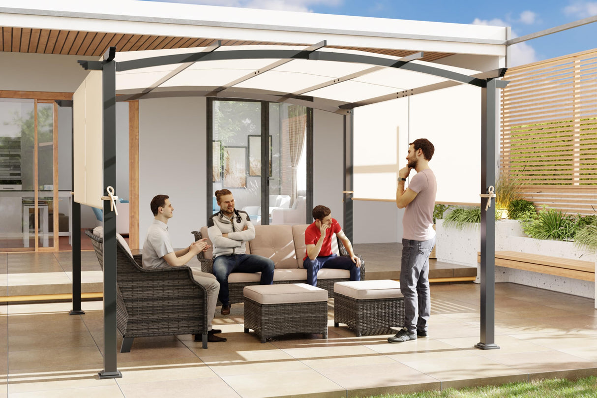 Meetleisure 10' x 10' Arched Top Outdoor Pergola, Pergola Canopy with with Adjustable and Retractable Canopy for Patio Use, Metal Pergola with Durable and Sturdy Frame & Water-Resistant Canopy, Beige MeetLeisure