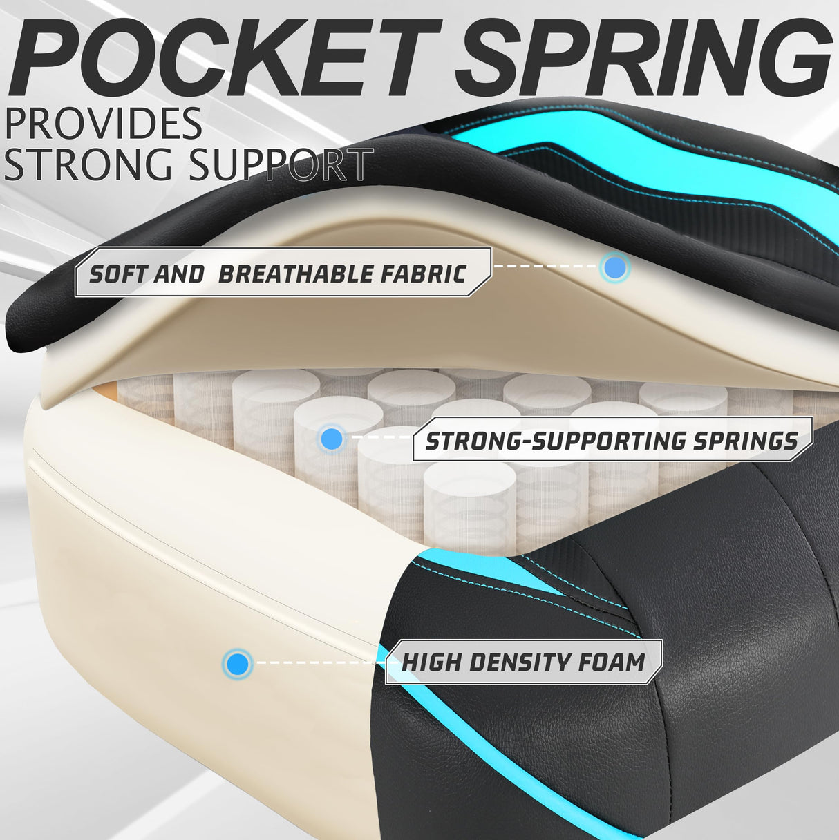 Vonesse Gaming Chair for Adults Gaming Chairs with Footrest Reclining Computer Gaming Chair for Heavy People Gamer Chair Big and Tall Ergonomic Game Chair Racing Chair with Lumbar Pillow(Teal/Cyan) Vonesse