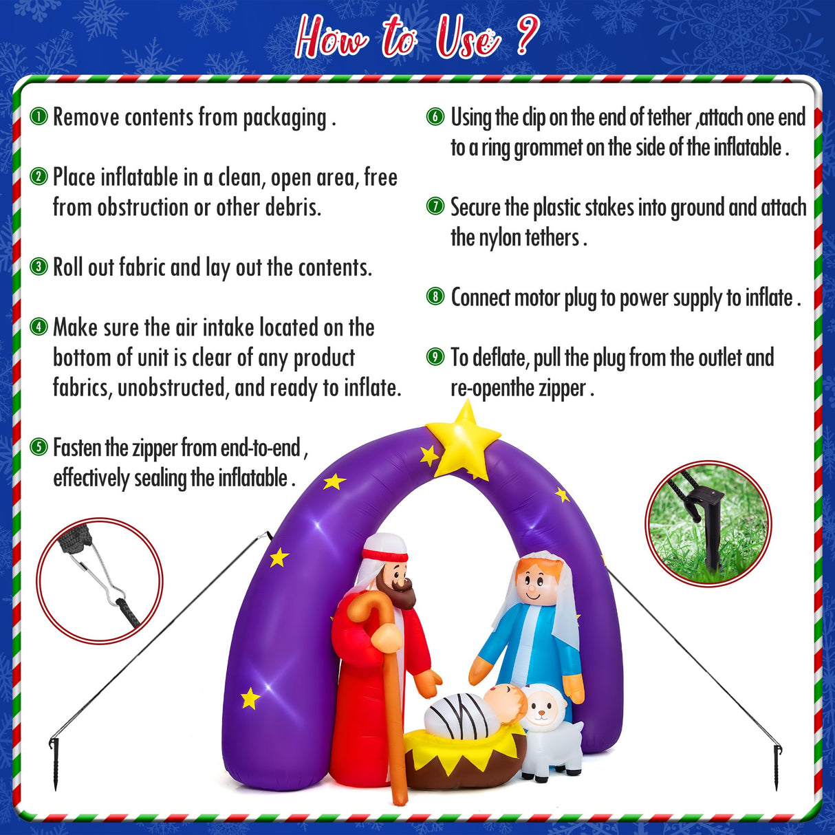 8FT FUN LITTLE TOYS 2024 Nativity Scene Christmas Inflatable with LED Lights for Outdoor Yard Decoration FUN LITTLE TOYS