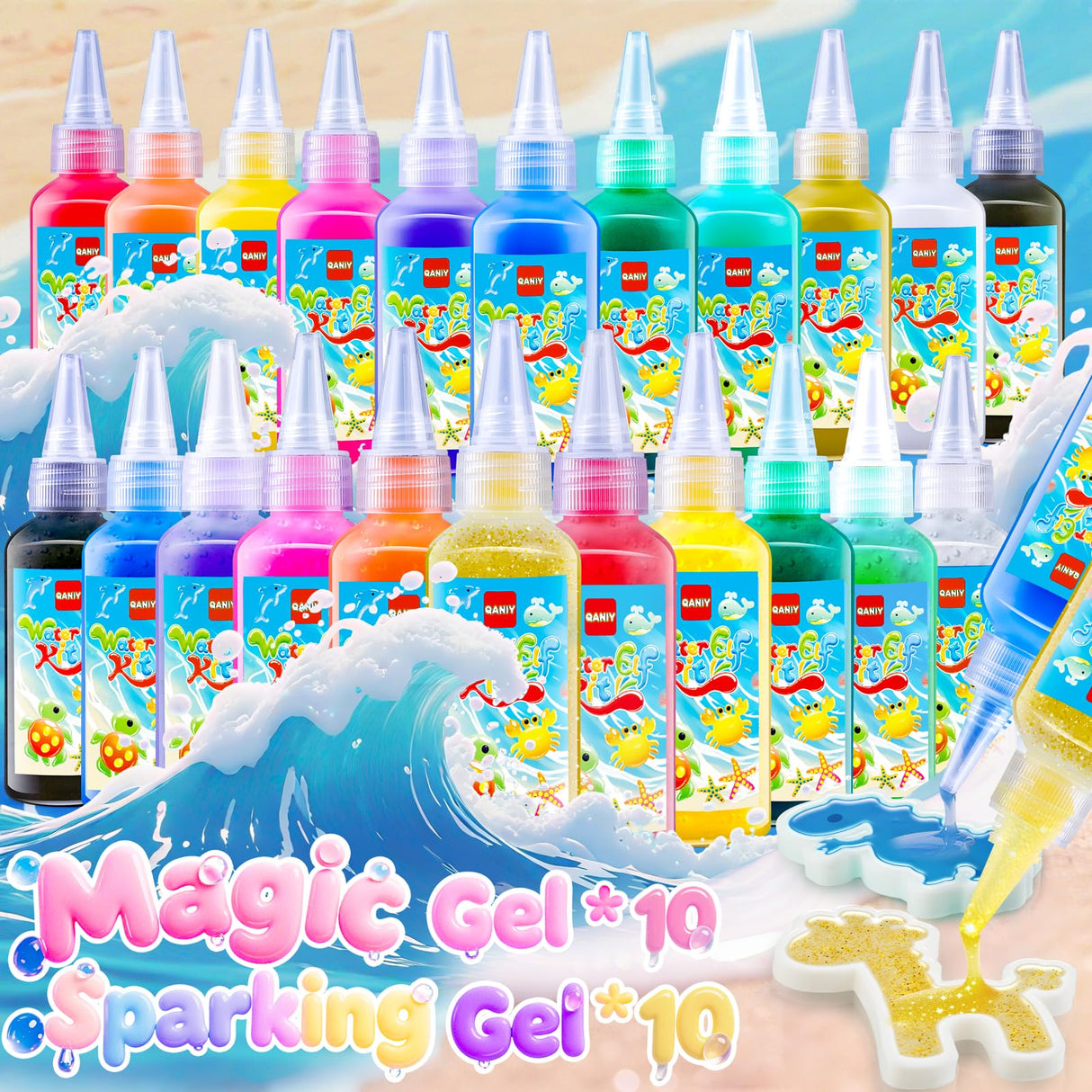 QANIY Magic Water Elf Toy Kit with 20 Magic Gels and 24 Shape MoldsMagic Water Elf, Aqua Fairy, Magic Water Gel Kit, DIY Squishy Maker Kit, Magic Water Art Kit Favors, Kids Crafts Ages 4-8 QANIY