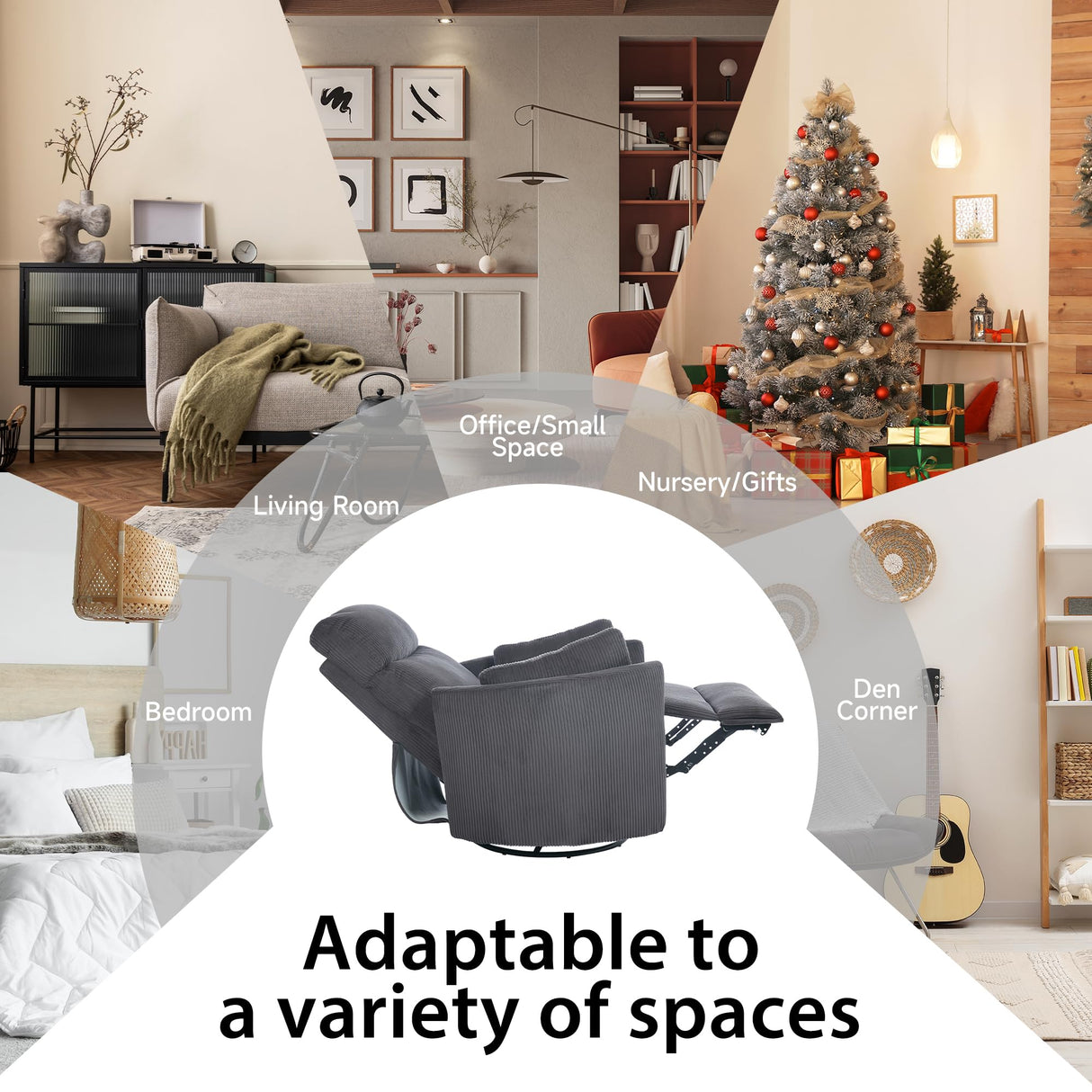 GNMLP2020 Power Swivel Glider Rocking Recliner Nursery Chair, Corduroy Rocker Recliner with USB, 2 Pillows, Barrel Armchair Single Sofa for Living Room Bedroom, Dark Grey GNMLP2020