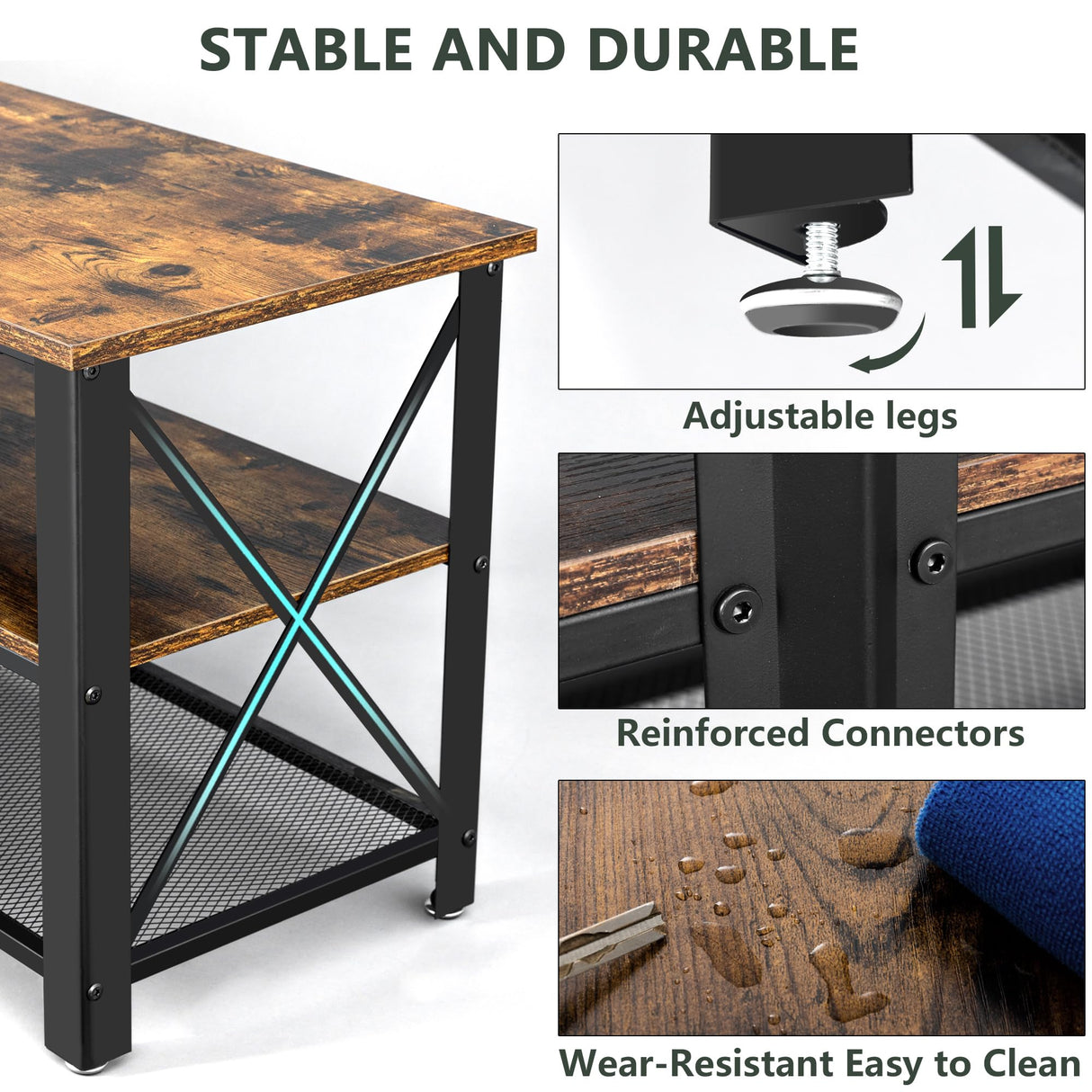 Clikuutory Modern Brown 71 inch Metal TV Stand with LED Lights and Power Outlets for 50 60 65 70 75 80 Inch TVs, 3 Tier Television Stands with Entertainment Center and Storage for Living Room, Bedroom Clikuutory