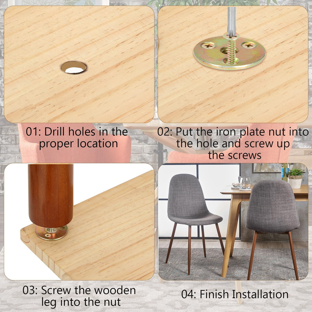 FVIEXE 16 Inch Wood Table Legs, Furniture Legs Set of 4, Round Replacement Legs for Coffee Table End Table Side Table Night Stand Tapered Desk Chair Legs, Straight FVIEXE