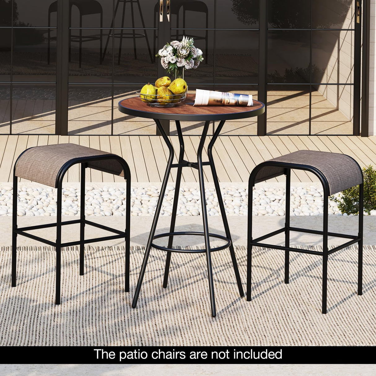 Tangkula 28” Outdoor Bar Table, Round Bar Height Table with Wood-Like Tabletop, Umbrella Hole & Footrest, Patio Bistro Table, High Top Table for Backyard, Garden & Deck Tangkula