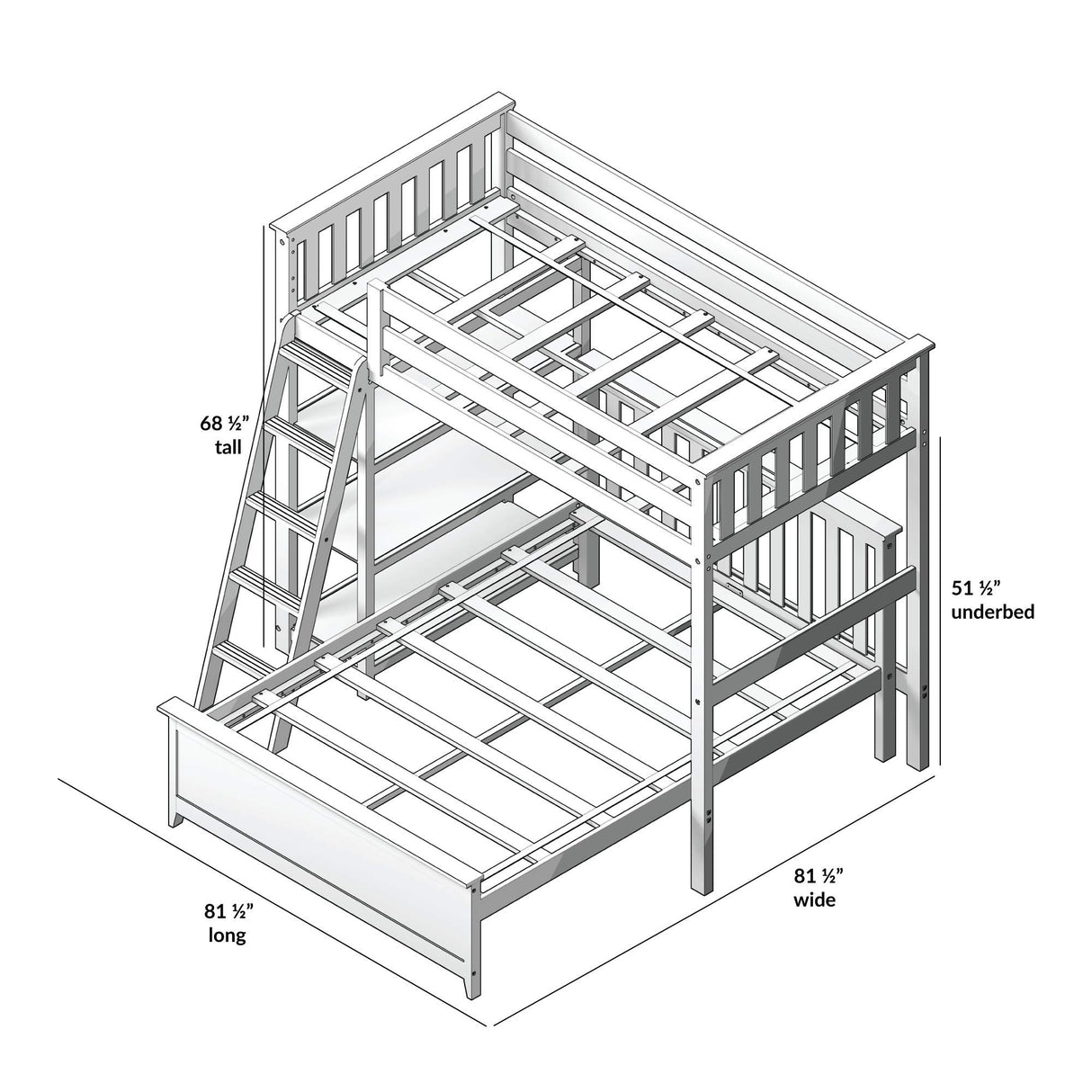 Max & Lily L Shape Twin over Full Bunk Bed with Bookcase, Clay Max & Lily