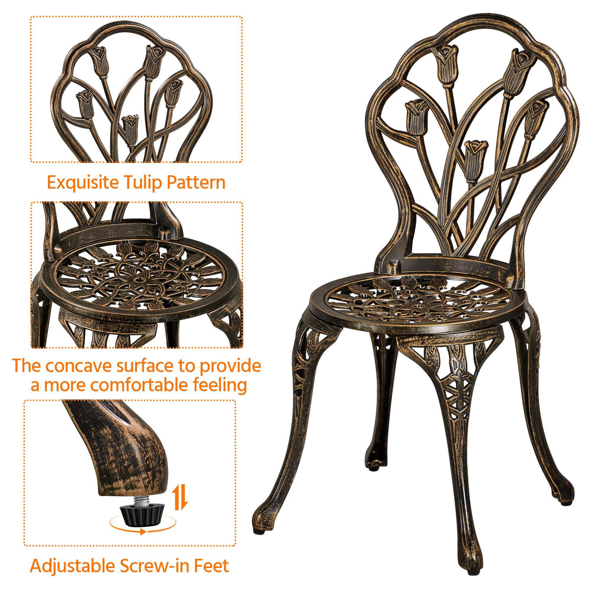 Yaheetech Patio Bistro Sets 3 Piece, Outdoor Rust-Resistant Cast Aluminum Garden Table and Chairs, Bronze Yaheetech